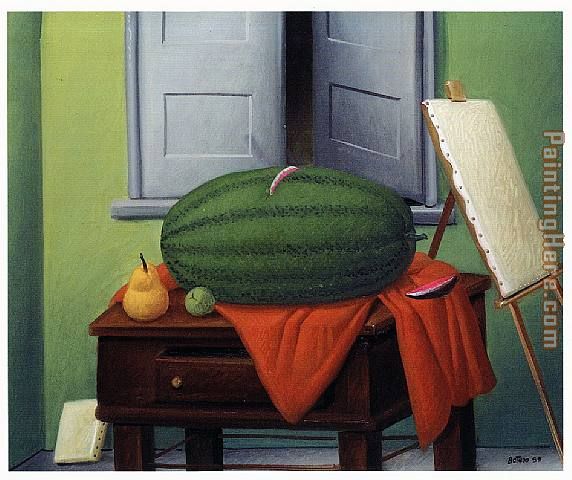 Still Life With Watermelon painting - Fernando Botero Still Life With Watermelon art painting